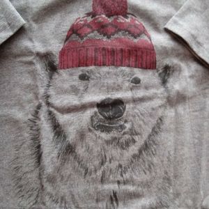 Modern Essentials Pure Cotton Loungewear Mens Grey T-Shirt Santa Bear Print, XL